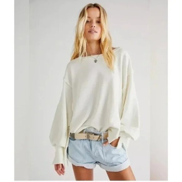 Free People We The Free Camden Sweatshirt X-Large XL NEW White Oversied - Picture 1 of 4
